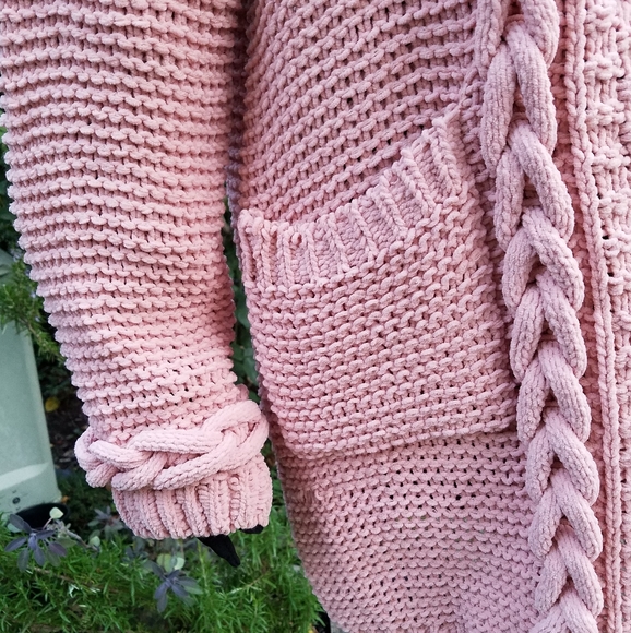 Tricia Relaxed Open Front Long Line Braided Knit Cardi Peach Sweater Sm-Md NWT - Picture 13 of 14